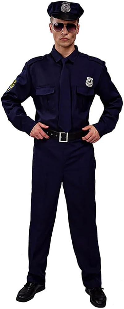 Amazon.co.jp: 警察官 コスチューム、ネイビーブルー制服一式、警察